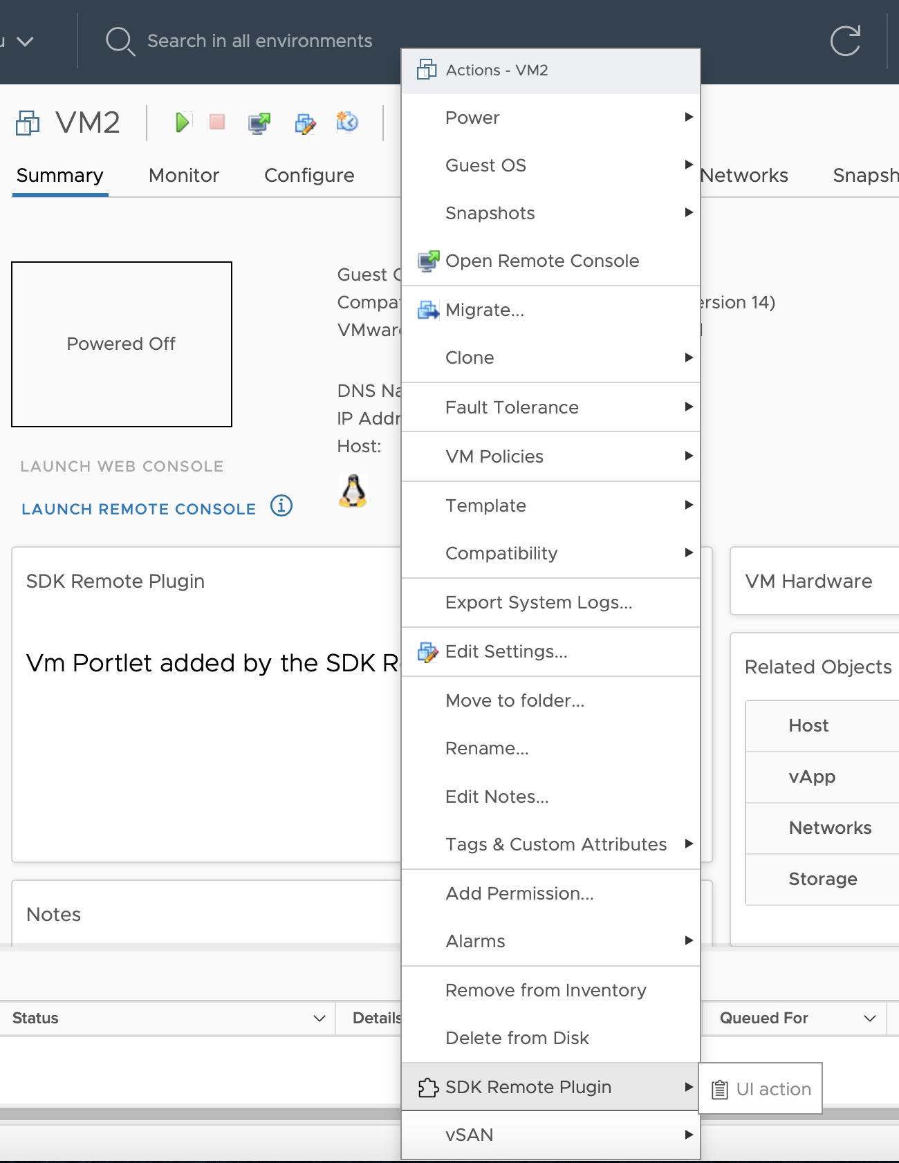This screenshot shows a context menu with an action added by the plug-in.