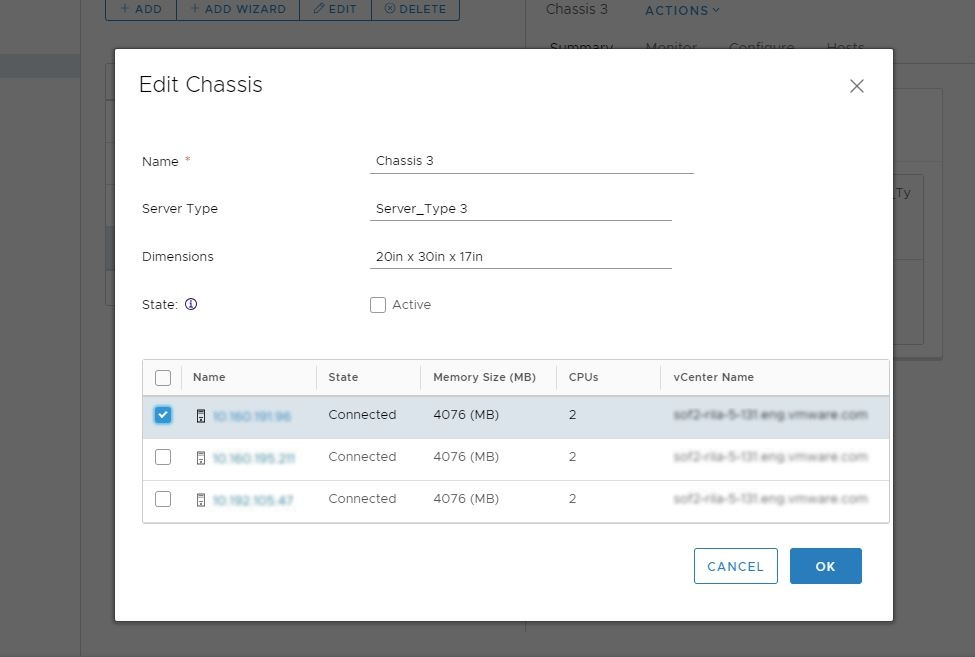 This screenshot shows a dialog box to edit chassis objects.