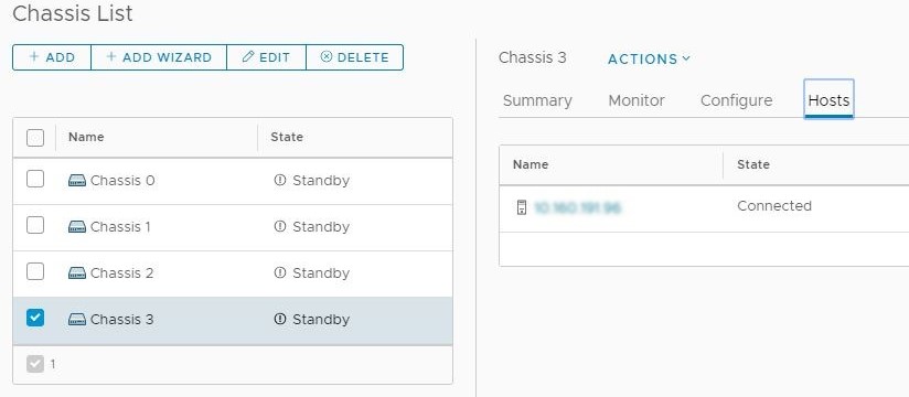 Screenshot shows Chassis object with related HostSystem objects.