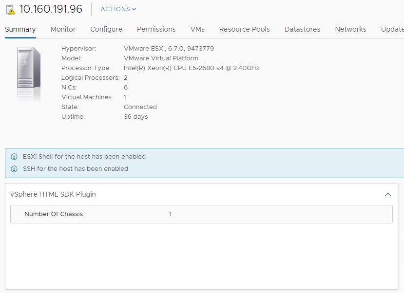 Screenshot shows a plug-in extension to the HostSystem Summary view.