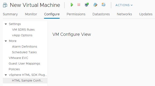 Screenshot shows a plug-in extension to the VirtualMachine Configure view.