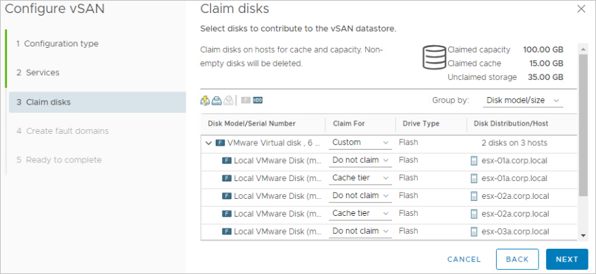 Disk claim for vSAN Original Storage Architecture.