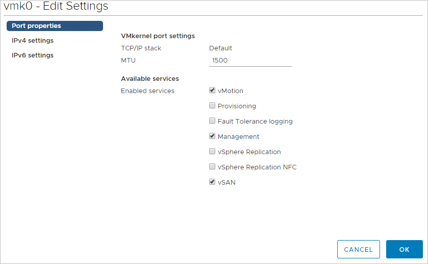 Configure vSAN wizard configures network settings for your cluster.