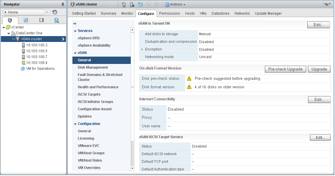 vSphere Client GUI that enables you to configure disk management.