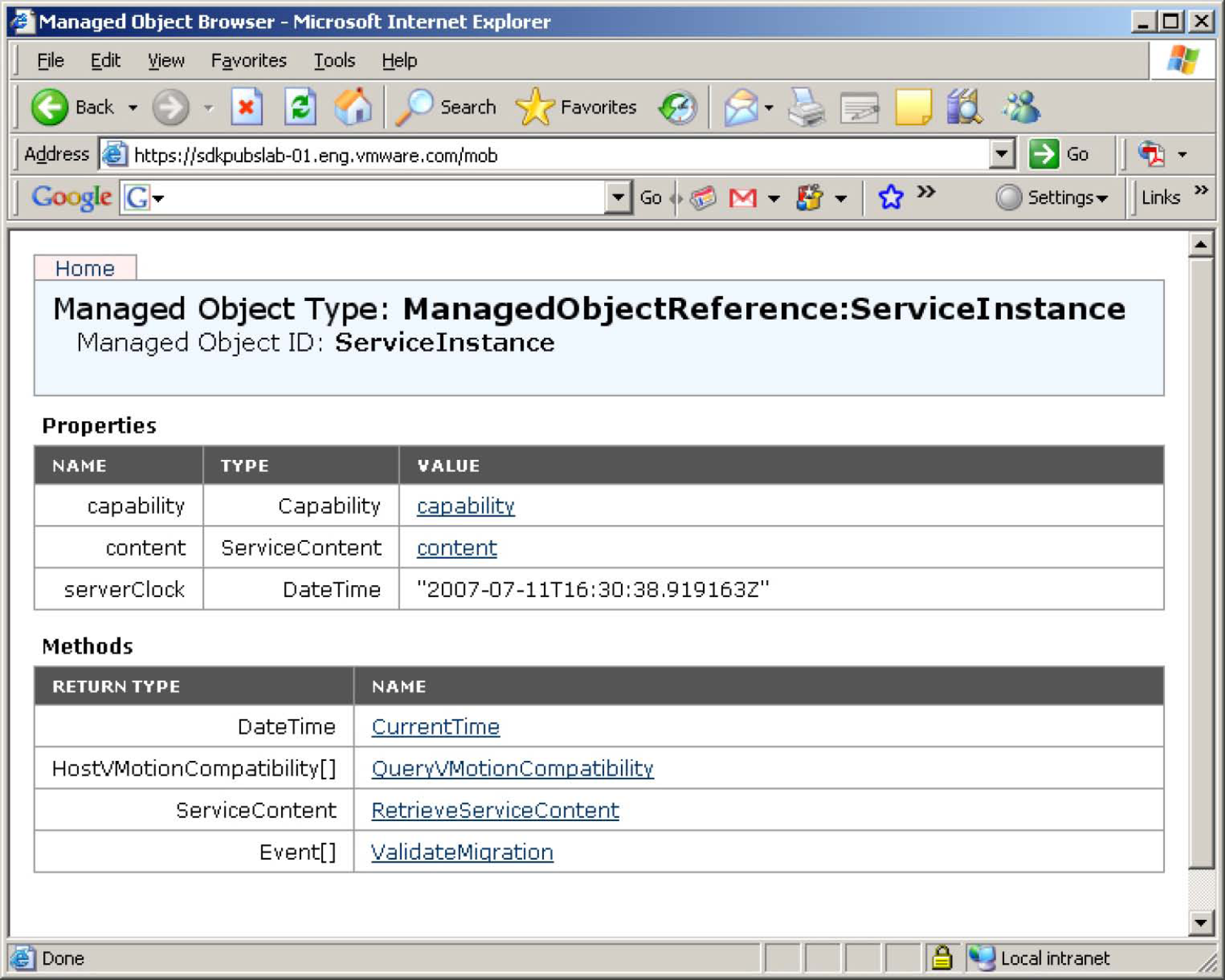 Screen shot of managed object browser showing managed object reference.