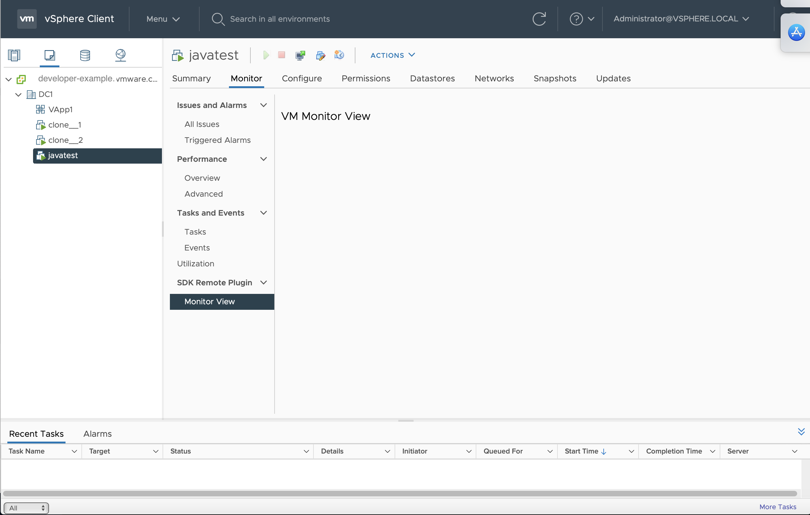 This screenshot shows the use of a Monitor extension.