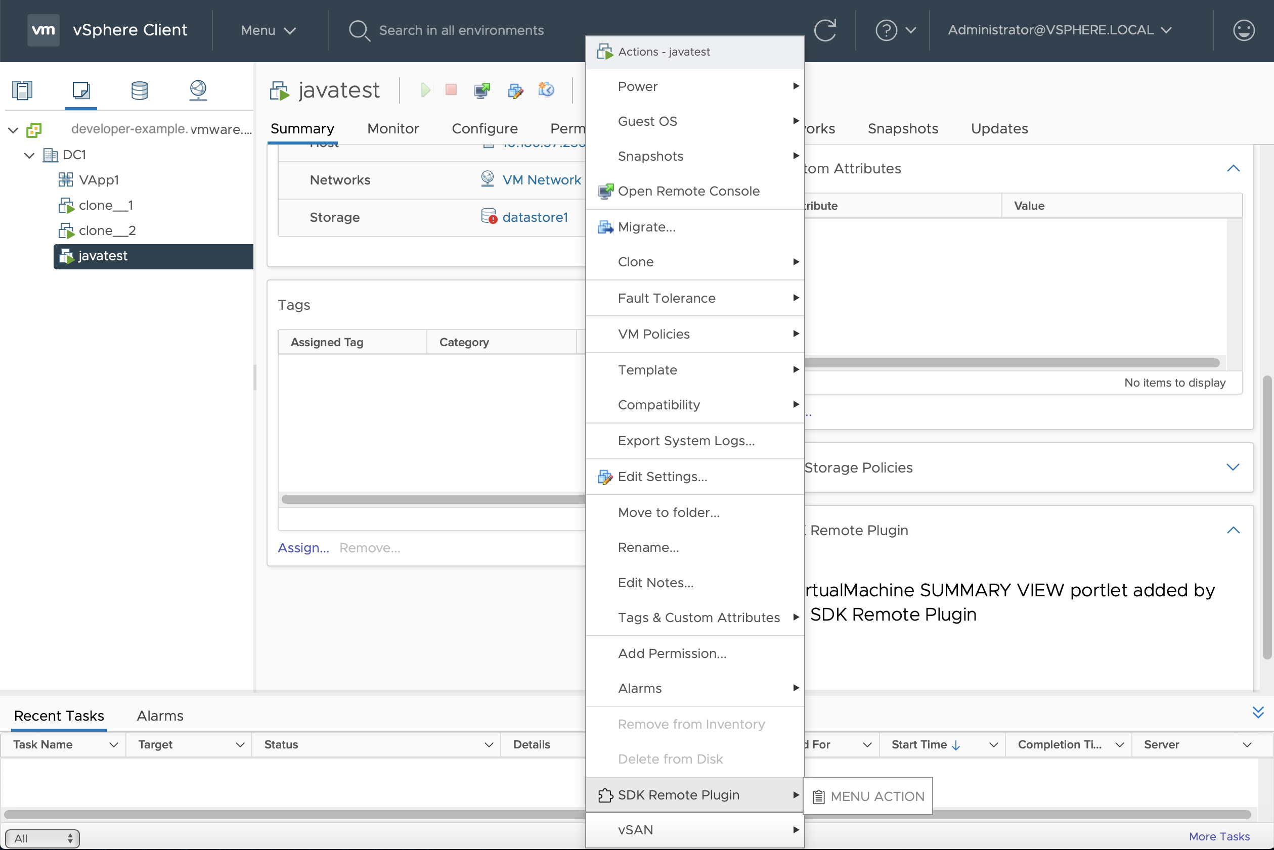 This screenshot shows the use of a Context Menu extension.