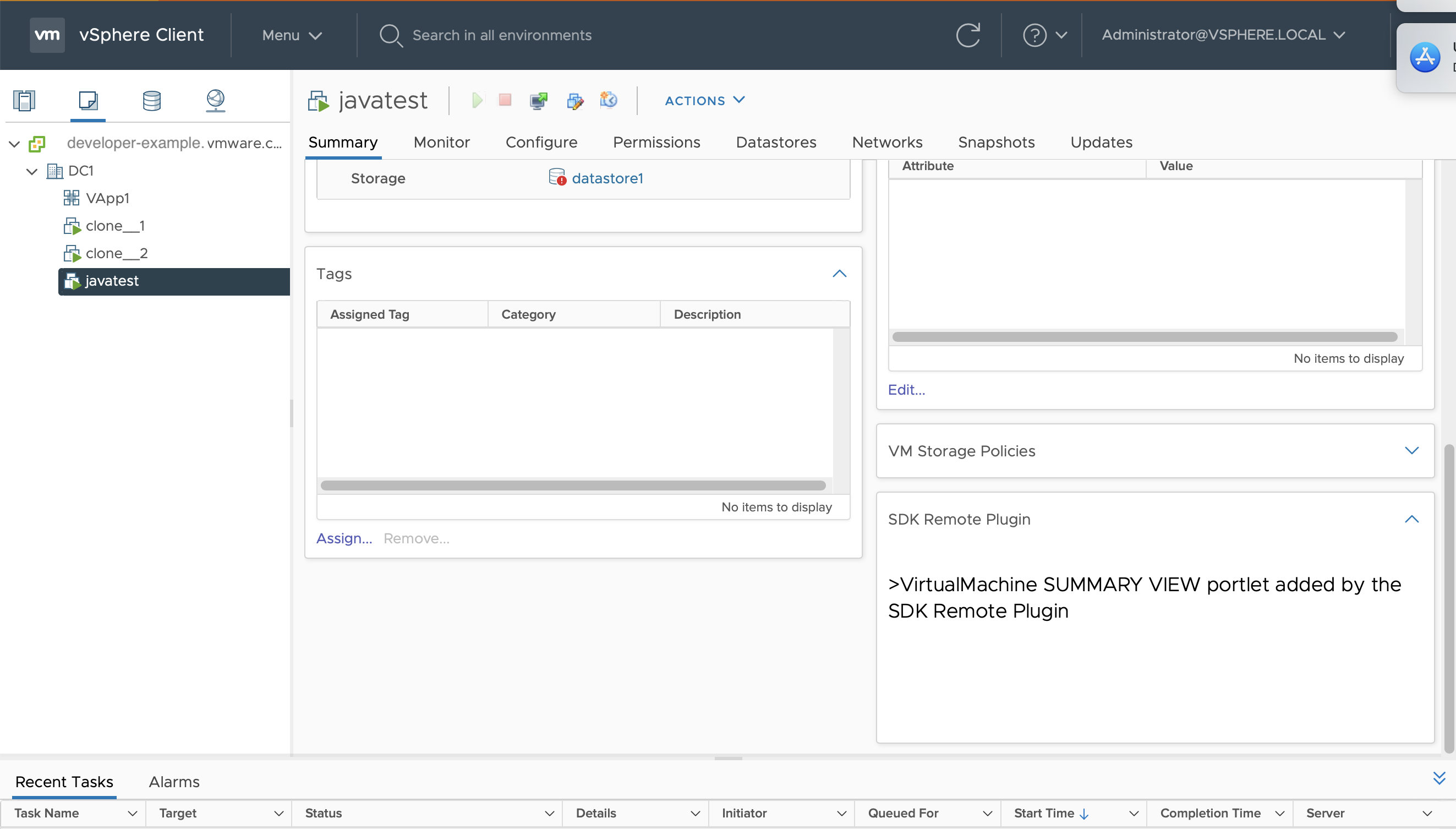 This screenshot shows the use of a Summary extension.