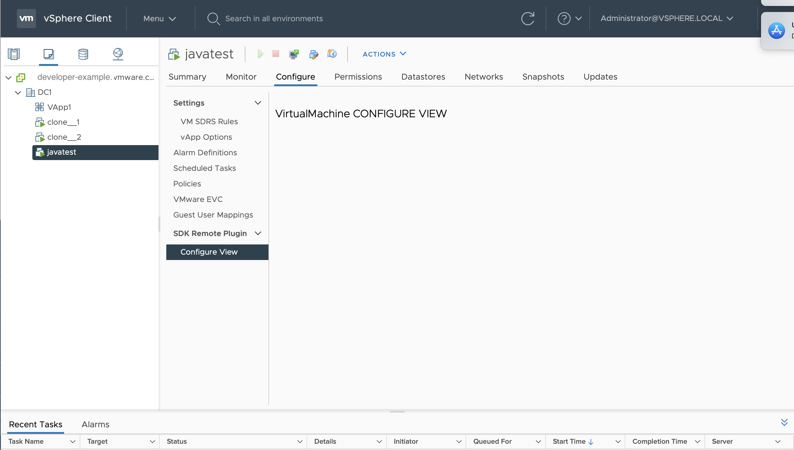 This screenshot shows the use of a Configure extension.